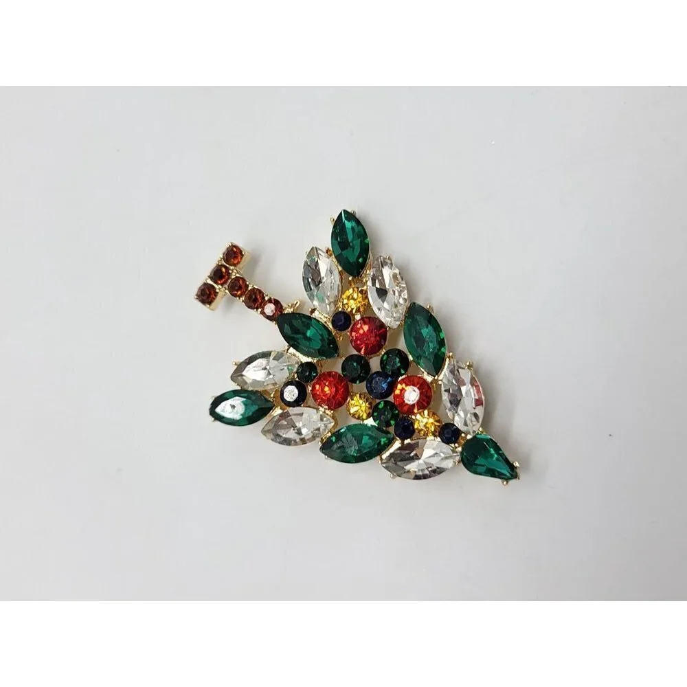 High Quality Signed Large Multi-Color Rhinestone Christmas Tree Brooch (C)